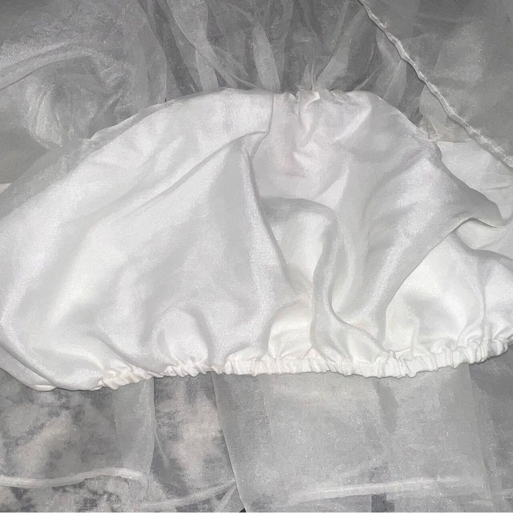 Show Me Your MuMu Russella Ruffle Top Sheer White Organza Crop Top Medium Bridal - Picture 4 of 11